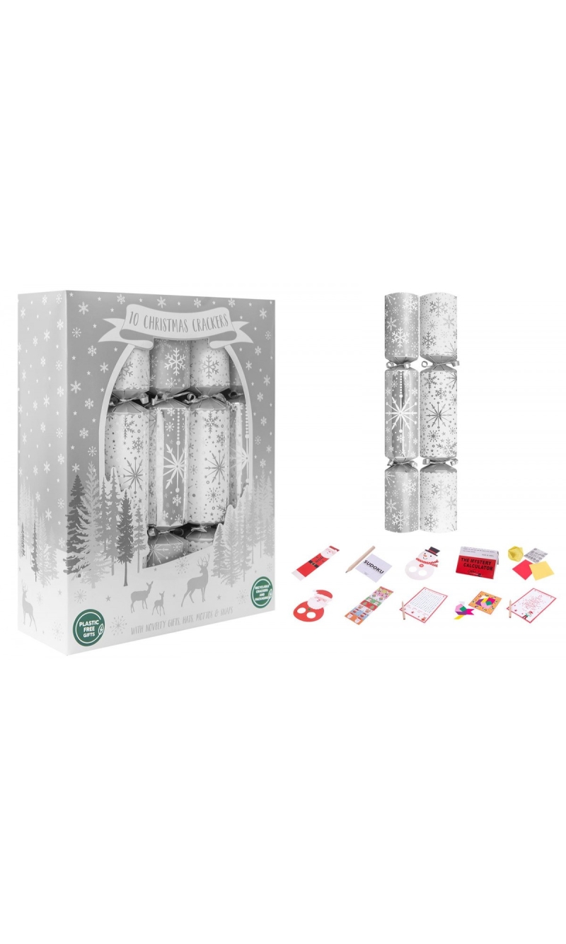 Silver & White Snowflake Crackers - 10pk