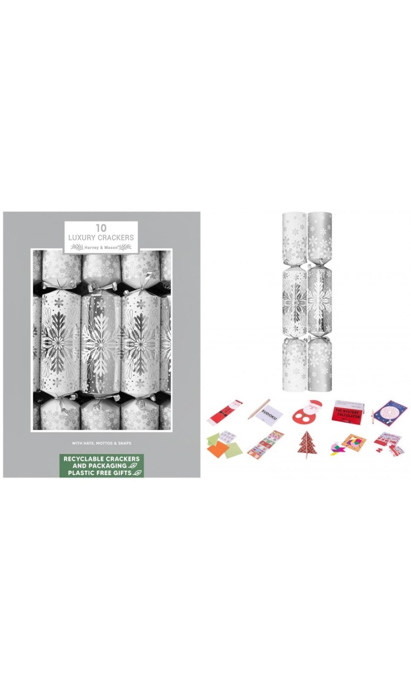 Christmas Crackers Luxury Silver & White Design 35cm - 10pk