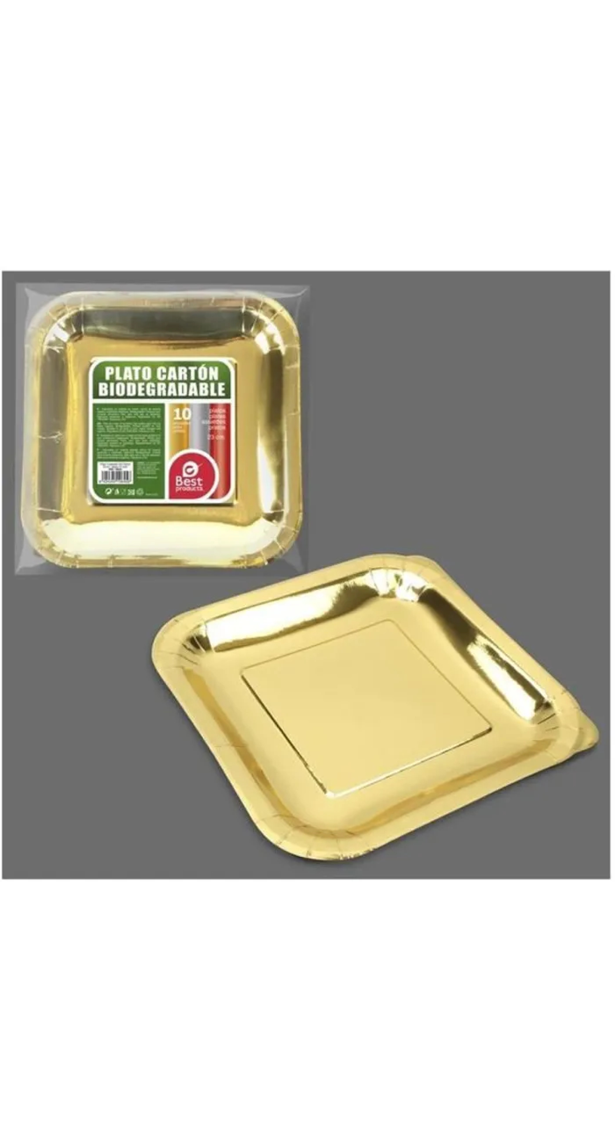 Metallic Gold Square Paper Plates 23cm - 10pk