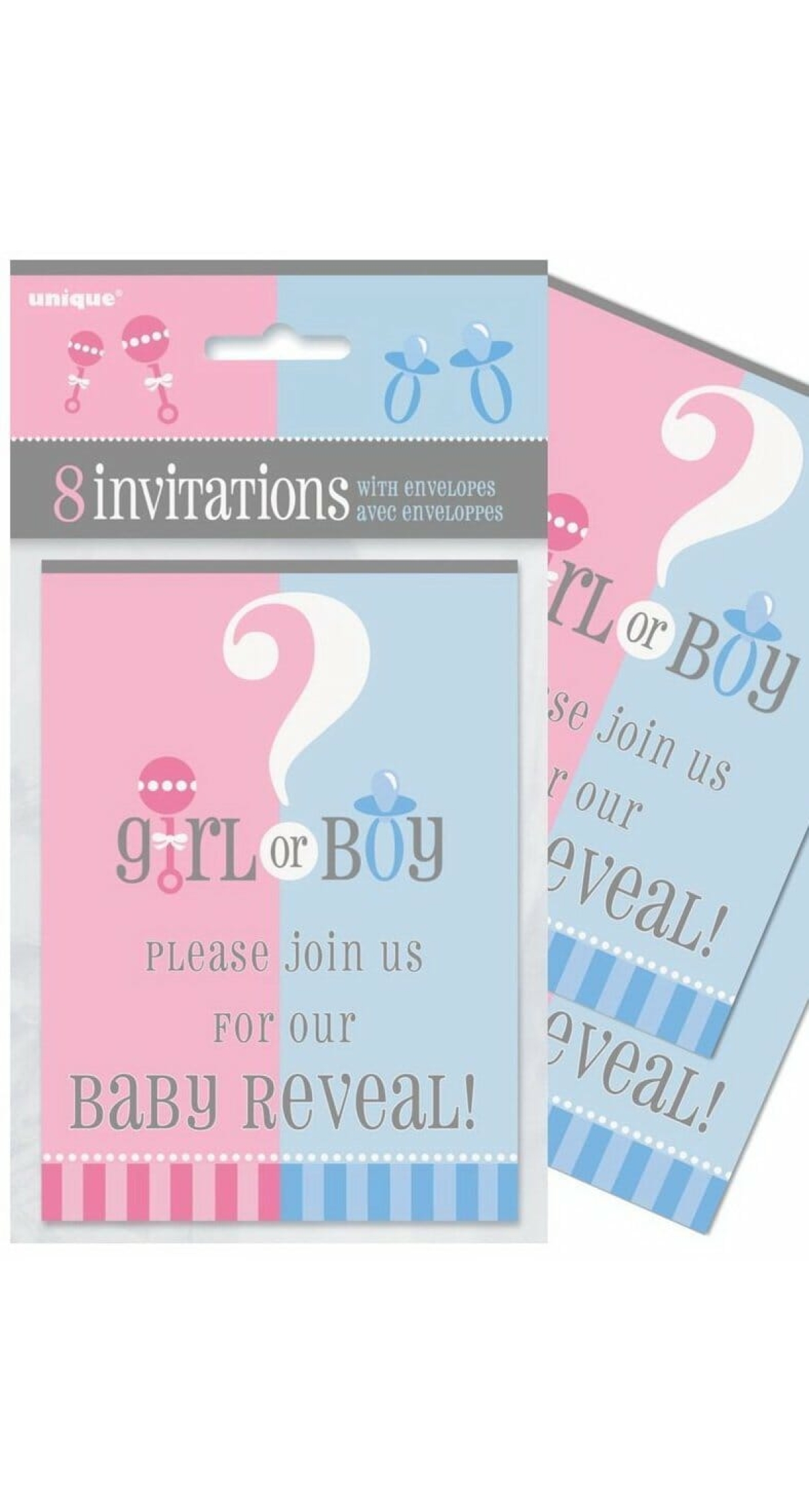 Gender Reveal Boy or Gir Invitatiions - 8pk