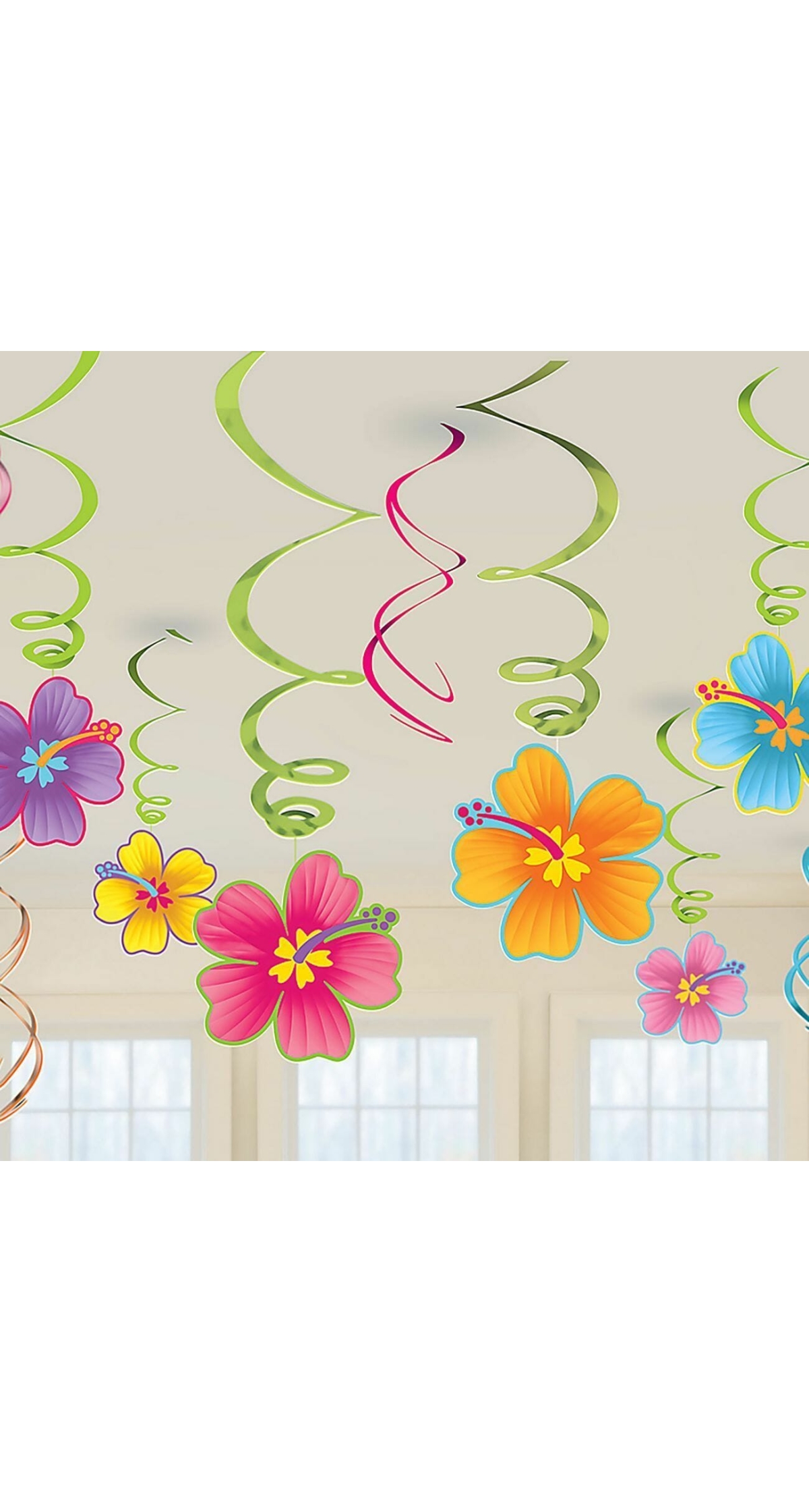 Tropical Colorful Flowers Hanging Swirl Decorations - 12pk