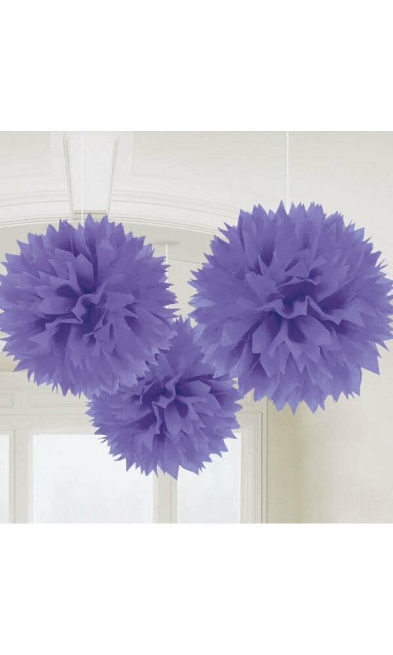 Purple Paper Fluffy Decorations 40.6cm - 3pk
