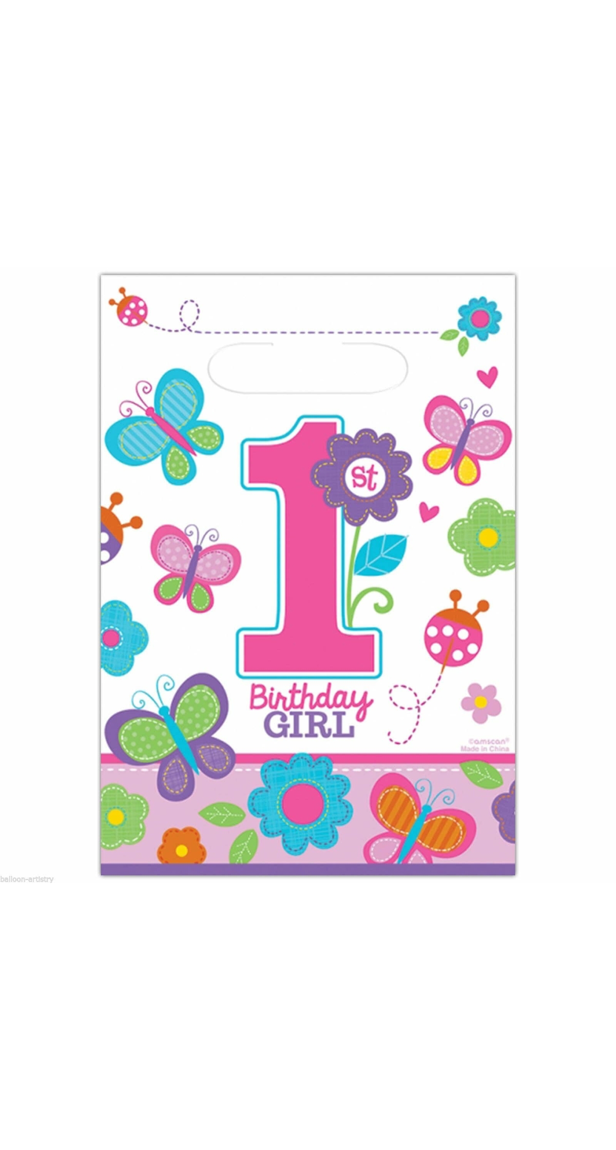 Sweet 1st Birthday Girl Plastic Party Bags - 8pk