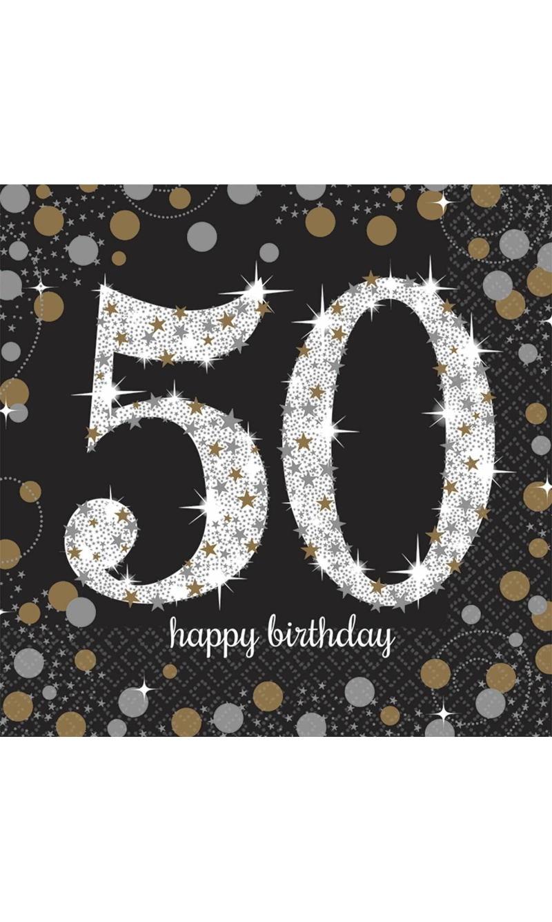 50th Gold Sparkling Celebration Napkins 33cm x 33cm - 16pk