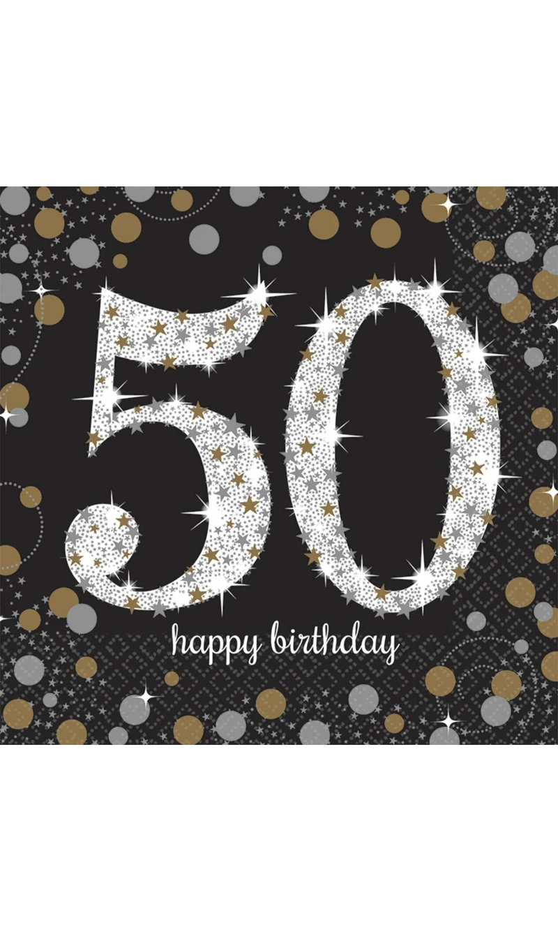 50th Gold Sparkling Celebration Napkins 33cm x 33cm - 16pk