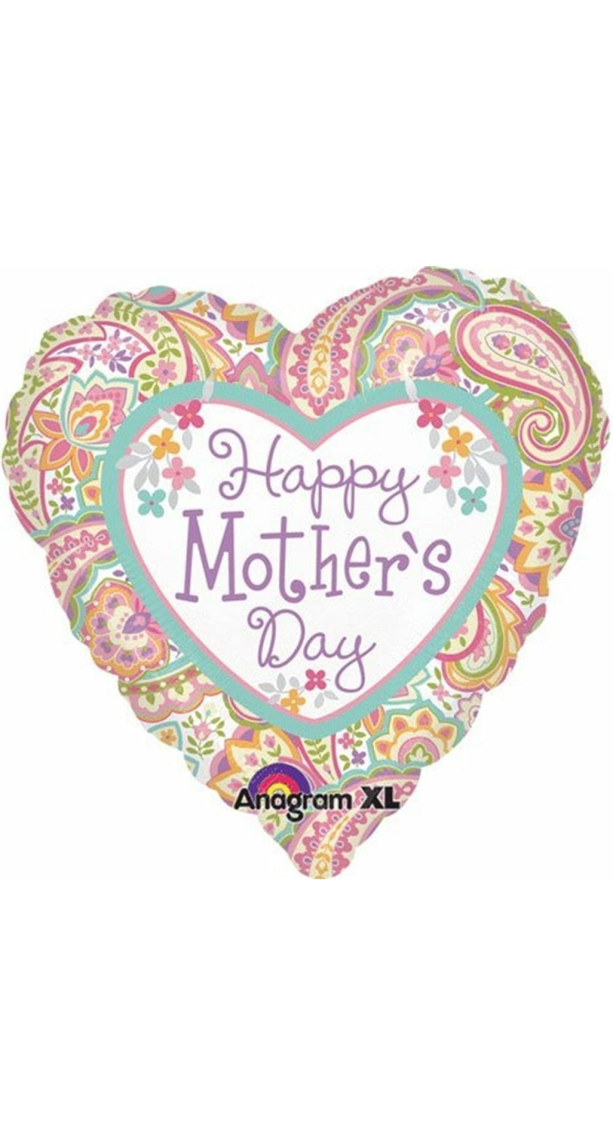 Paisley Heart Shaped Happy Mothers Day Foil Balloon 17"