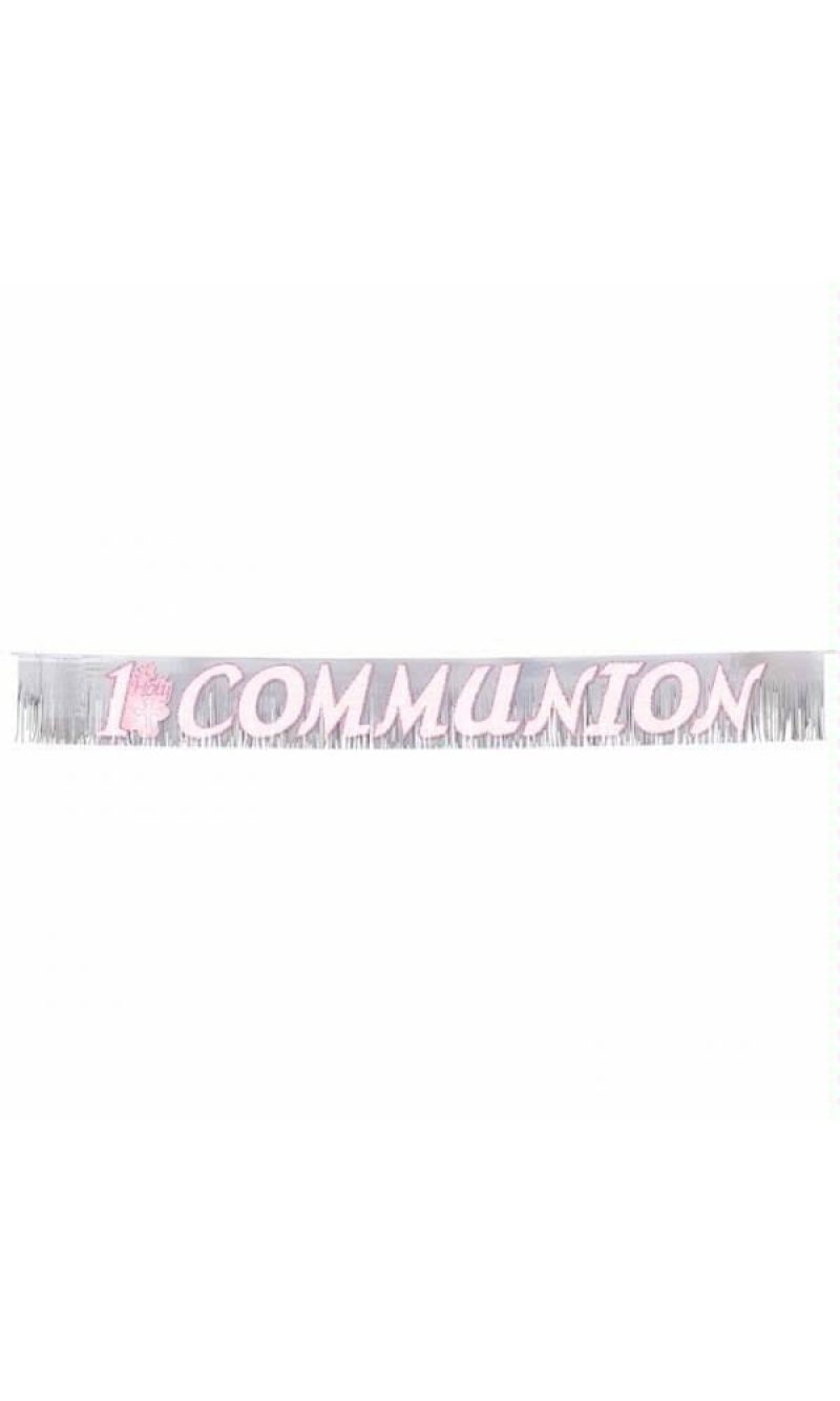 1st Holy Communion Glitter Fringed Metallic Banner Pink 22.8cm x 2.4m