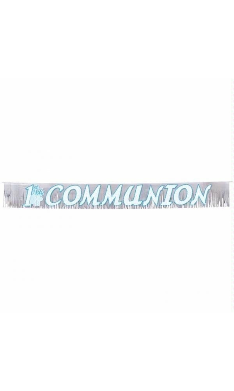 1st Holy Communion Glitter Fringed Metallic Banner Blue 22.8cm x 2.4m