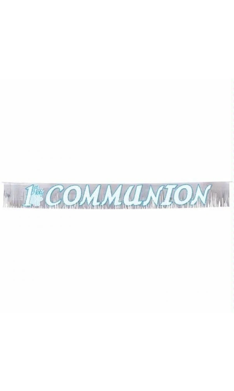 1st Holy Communion Glitter Fringed Metallic Banner Blue 22.8cm x 2.4m