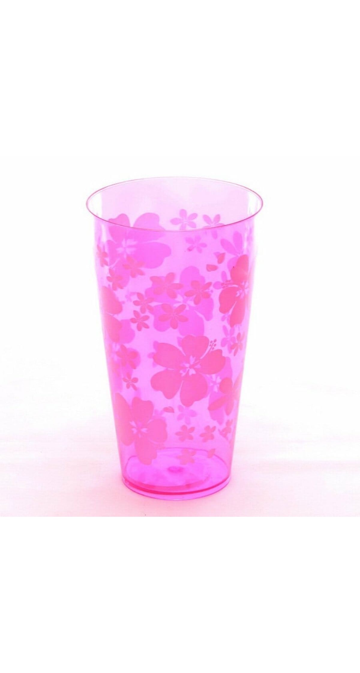 Pink Plastic Tumbler with White Flowers - 15cm