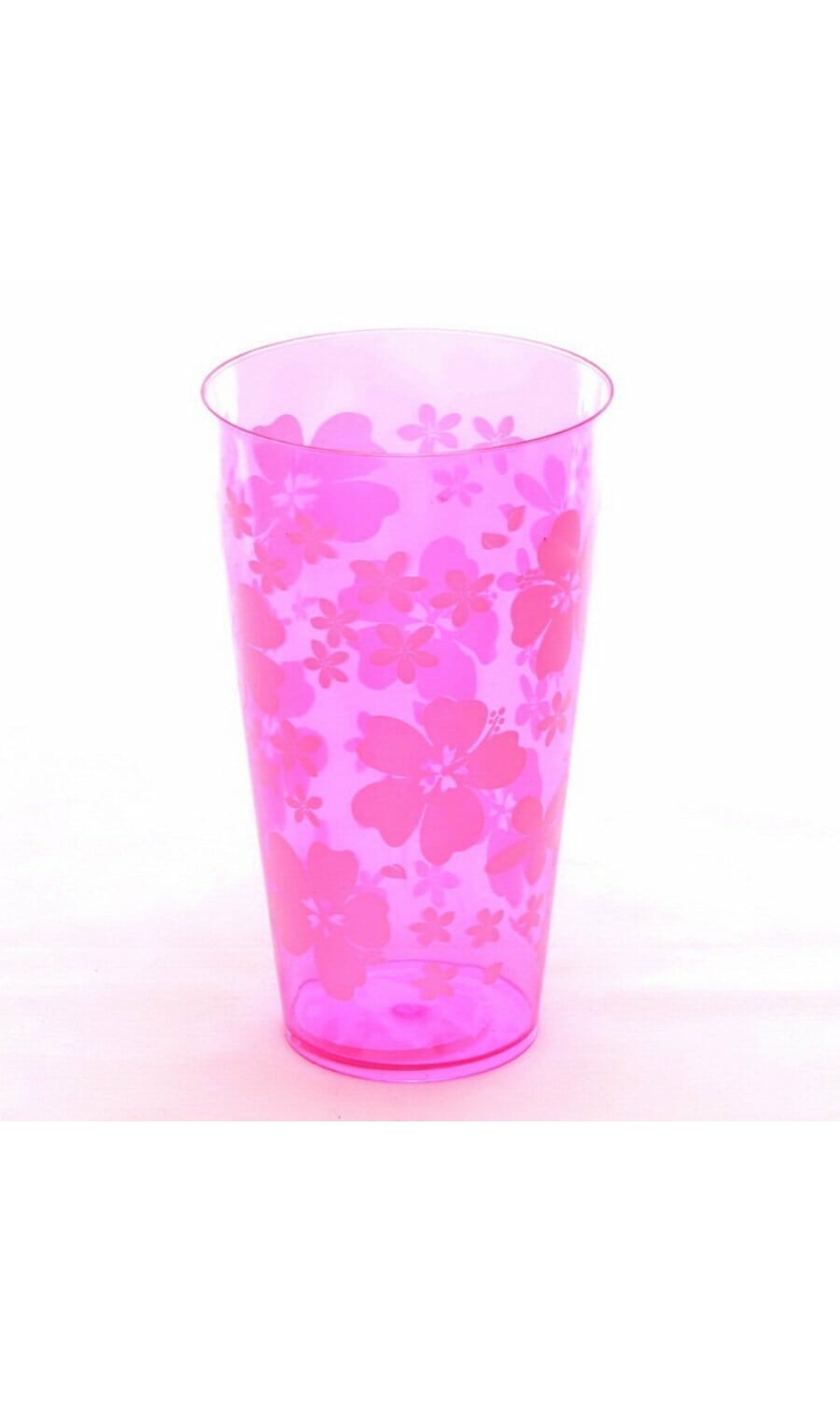 Pink Plastic Tumbler with White Flowers - 15cm
