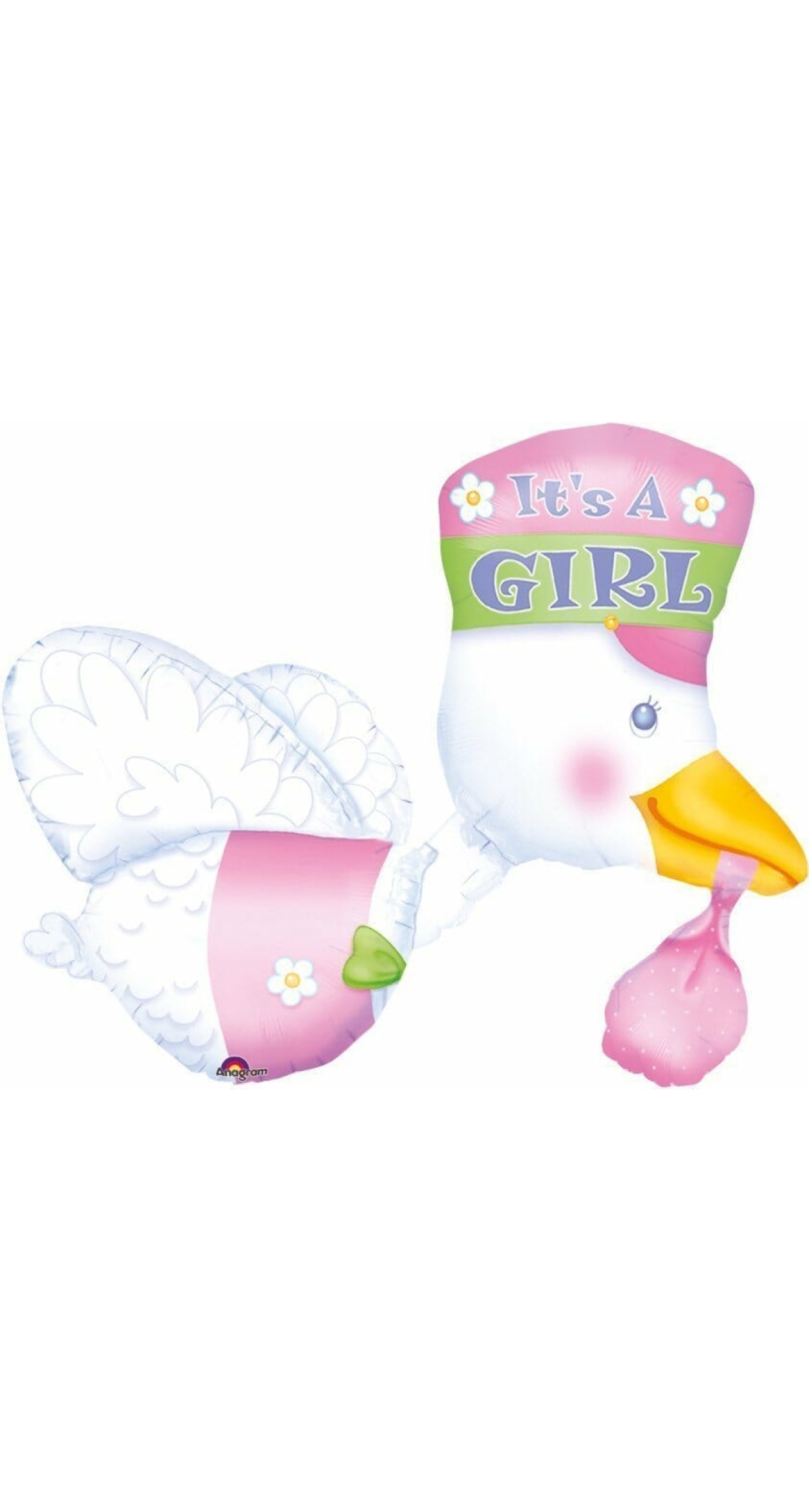 It's a Girl Stork Super Shape Foil Balloon 23" x 32" (58cm x 81cm)