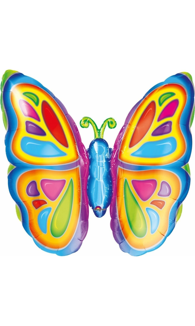 Butterfly Rainbow Super Shape Foil Balloon 25''x 25'' (63cm x 63cm)