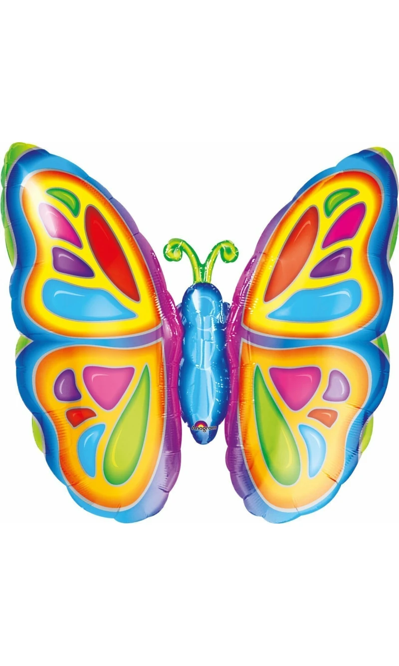 Butterfly Rainbow Super Shape Foil Balloon 25''x 25'' (63cm x 63cm)