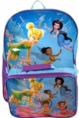 Tinkerbell & Fairies School Backpack 37cm x 40cm with Detachable Lunch Bag 23cm x 26.5cm