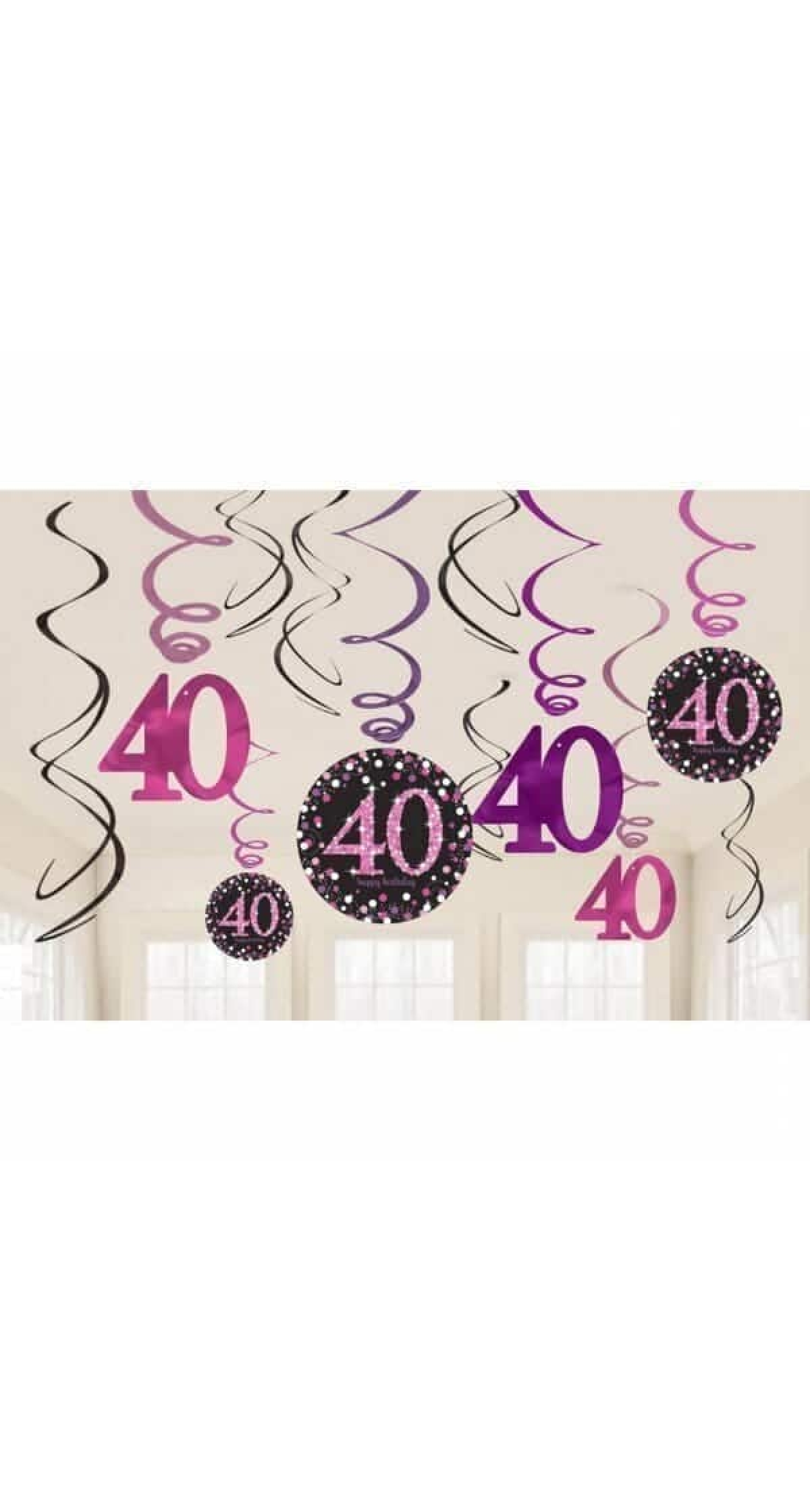 40th Pink Sparkling Celebration Hanging Swirl Decorations - 12pk