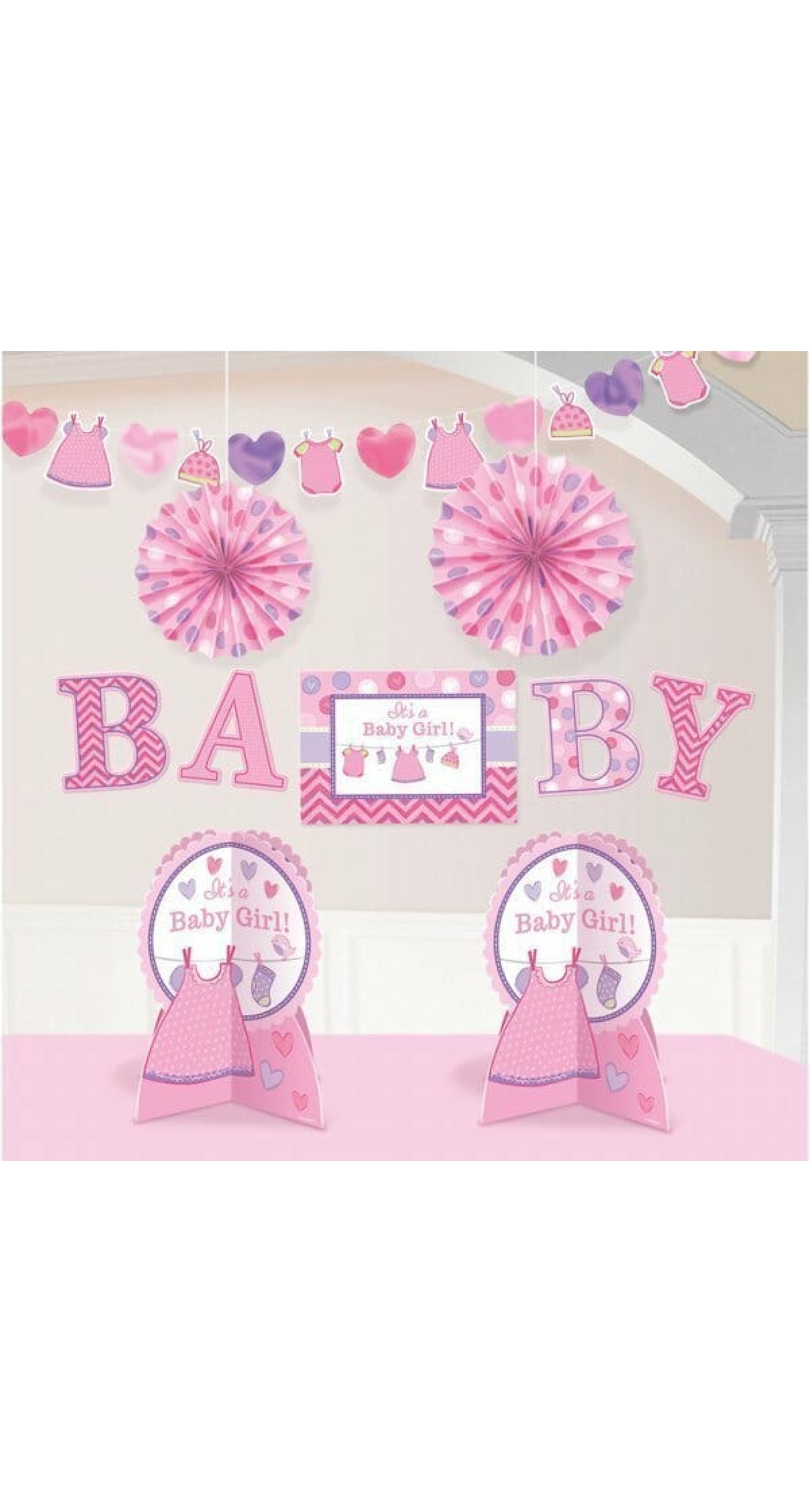 It's A Girl Baby Shower With Love Decoration Kit - 10pcs