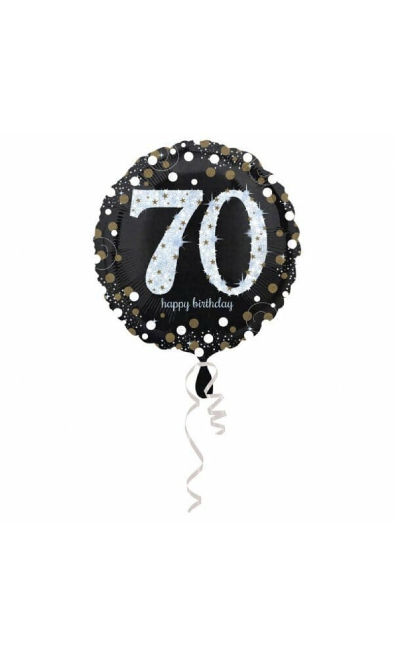 70 Happy Birthday Black/Silver Foil Balloon 18'' - 45cm