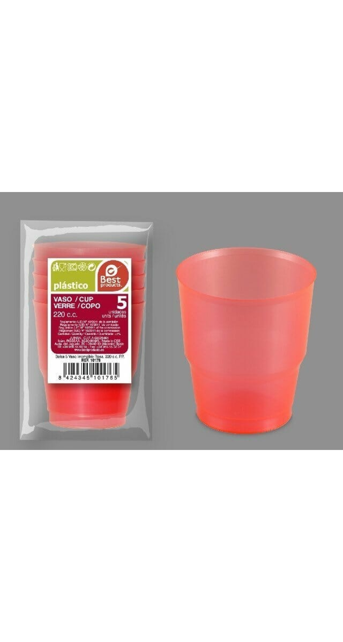 Unbreakable Pink Cup 220Cc pp - 5pk