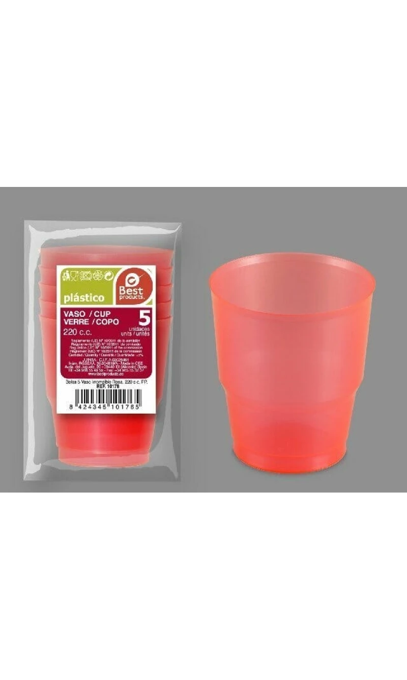 Unbreakable Pink Cup 220Cc pp - 5pk