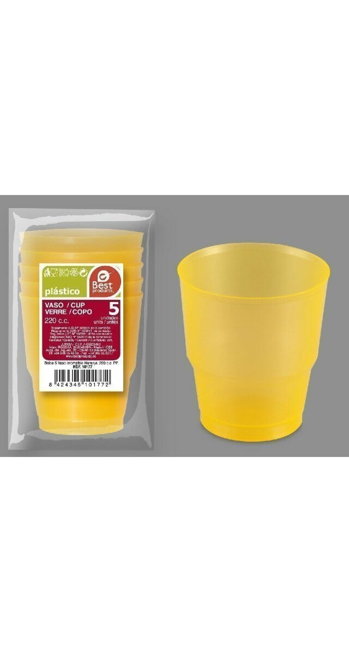 Unbreakable Orange Cup 220Cc pp - 5pk