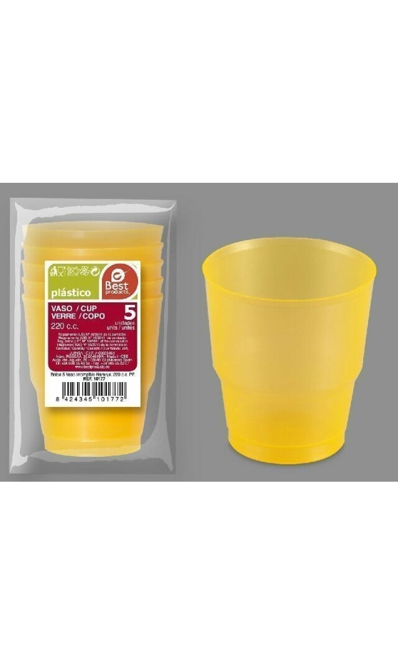 Unbreakable Orange Cup 220Cc pp - 5pk