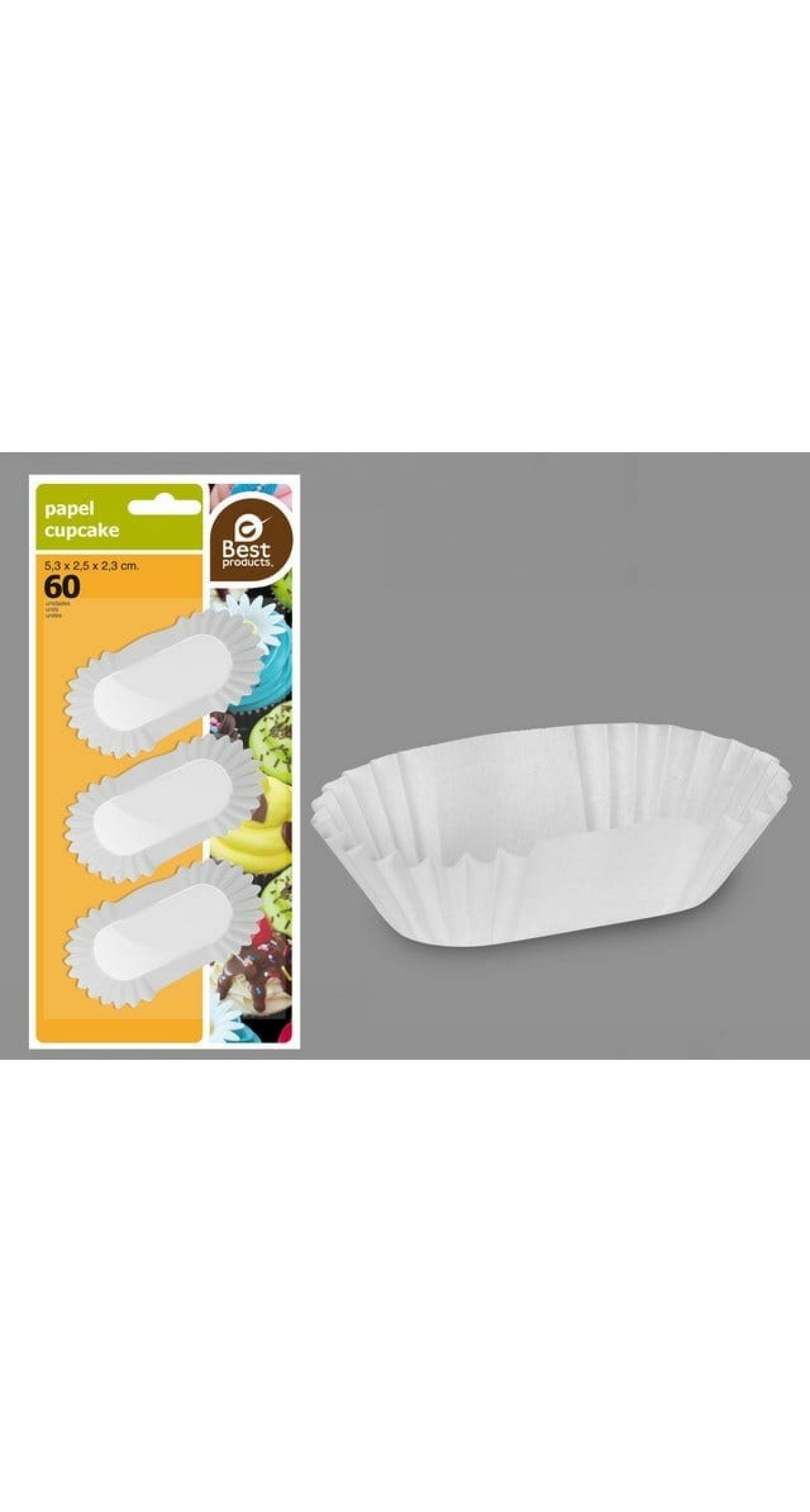 BLISTER 60 WHITE LONG MUFFIN MOLD 5,30 X 2,50 X 2,30 CM