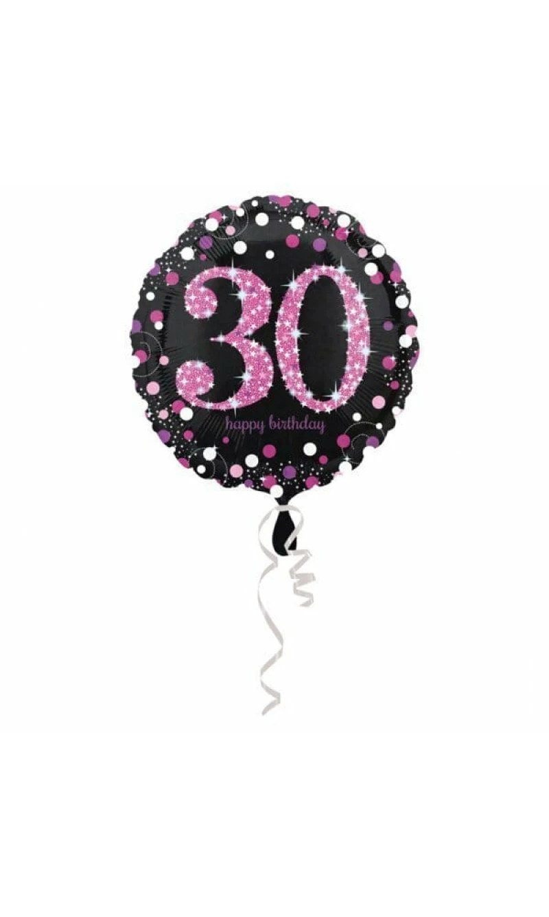 30 Happy Birthday Black/Pink Foil Balloon 18'' - 45cm