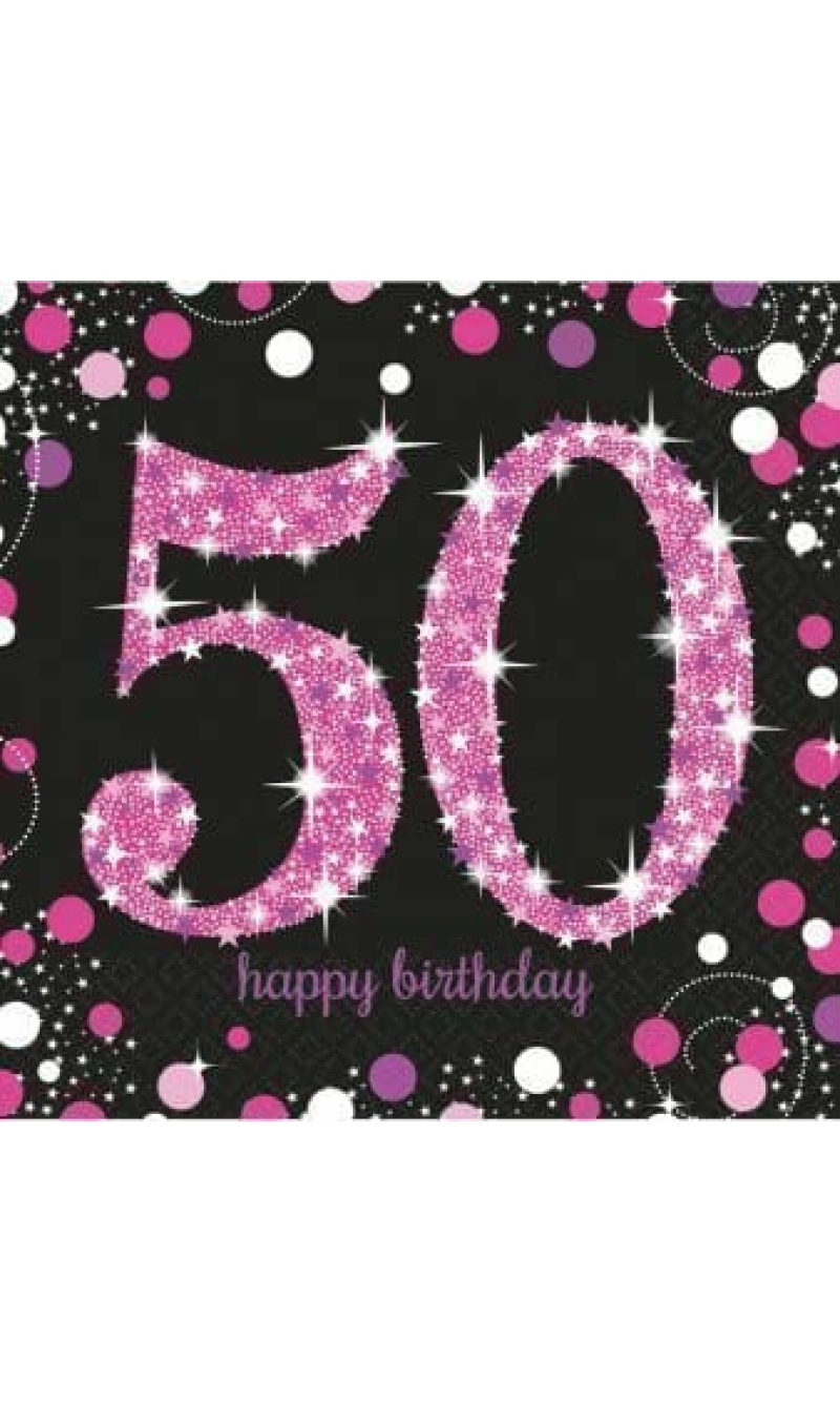 50th Pink Sparkling Celebration Napkins 33cm x 33cm - 16pk