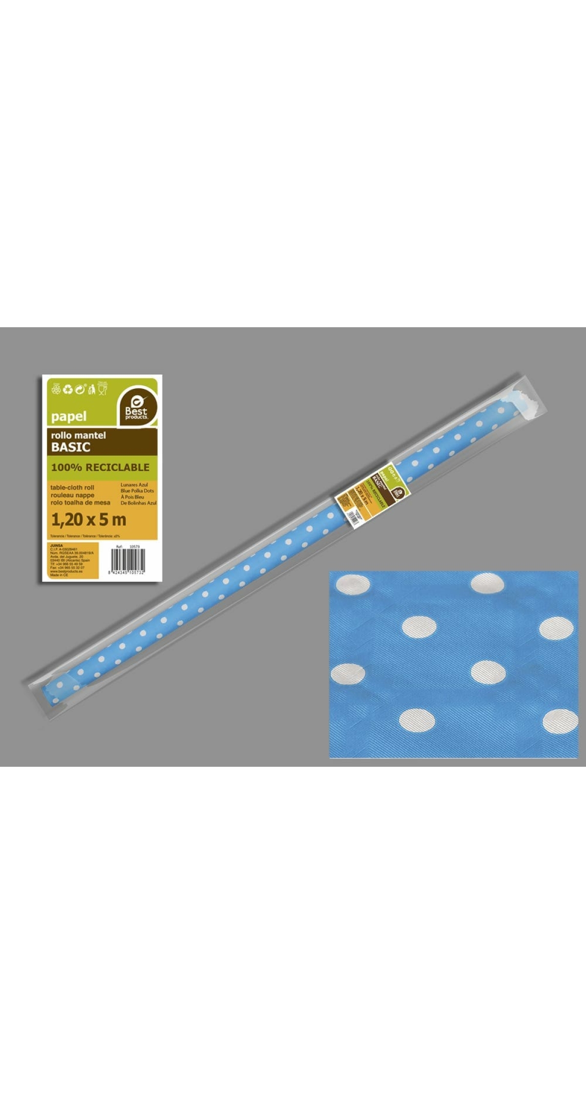 Paper Table Cover Roll 1.2m x 5m - Blue Polka Dots