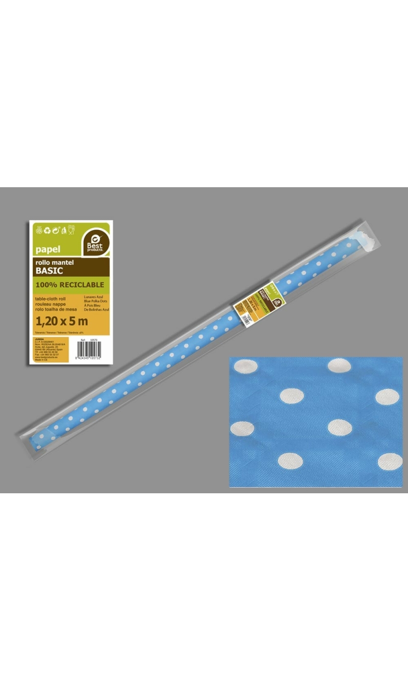 Paper Table Cover Roll 1.2m x 5m - Blue Polka Dots