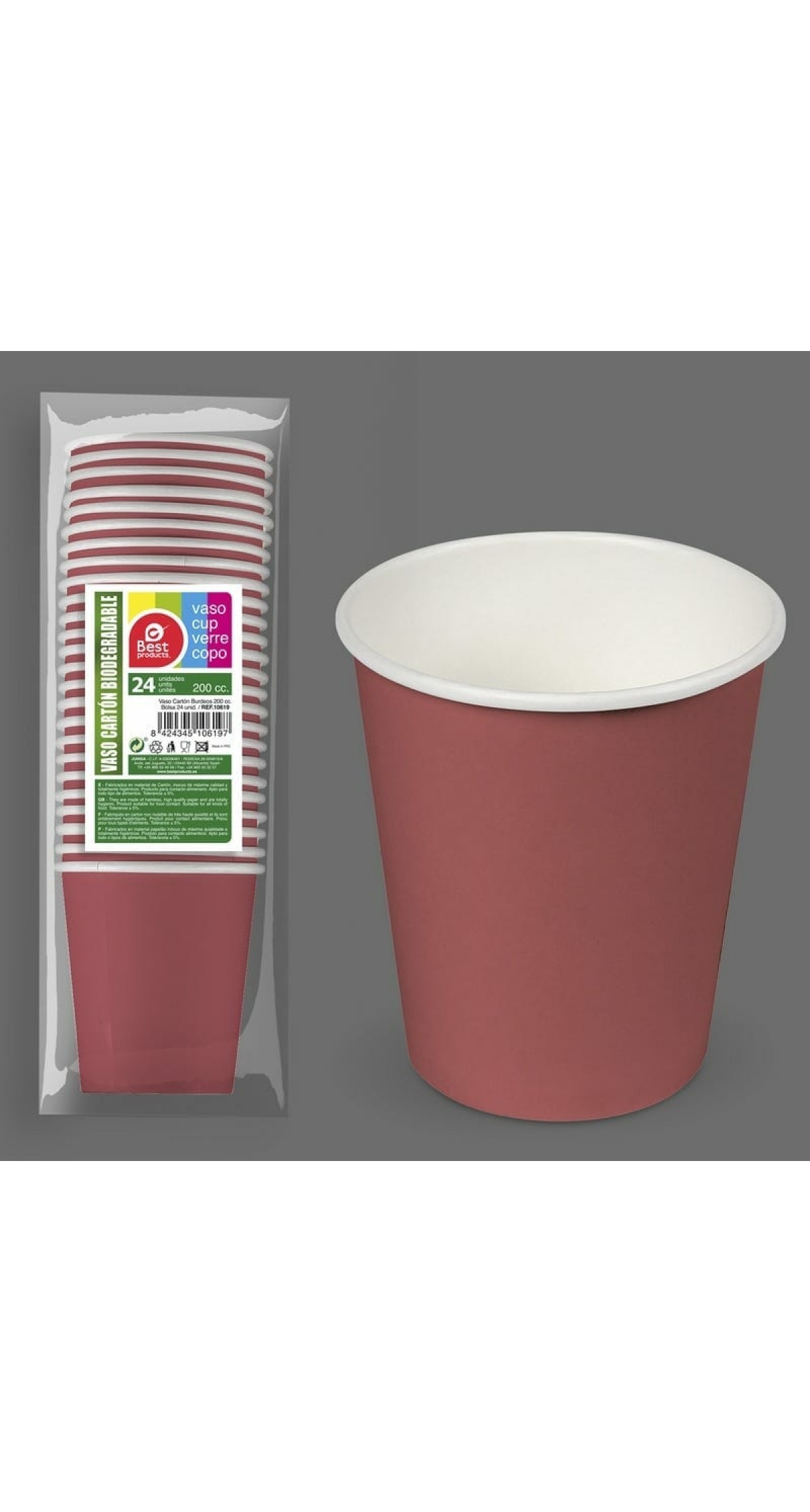 Paper Cups 200ml Bordeaux - 24pk