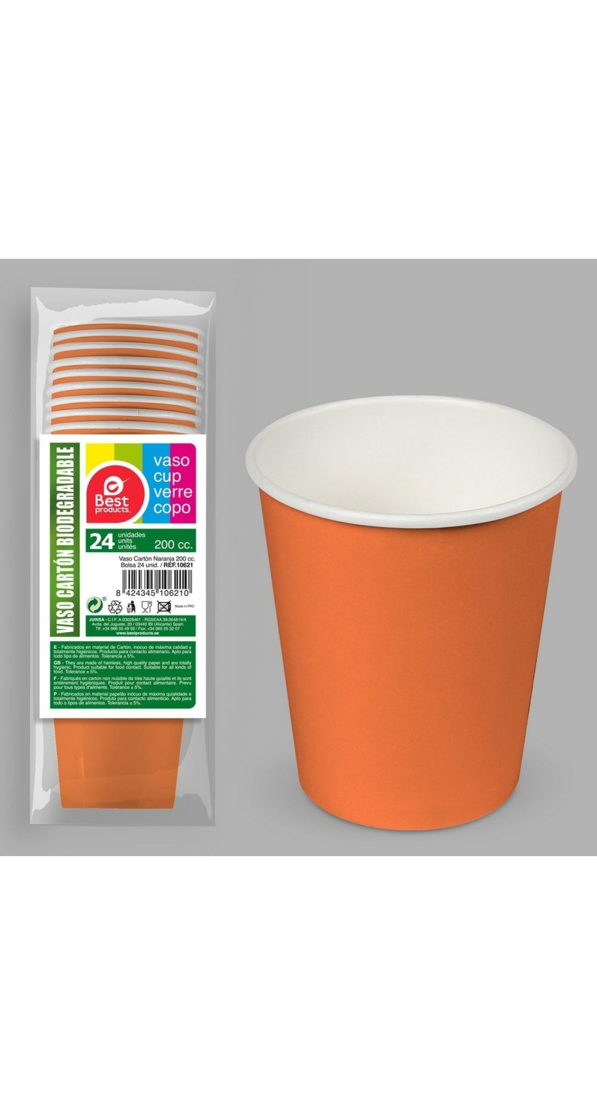 Paper Cups 200ml Orange - 24pk