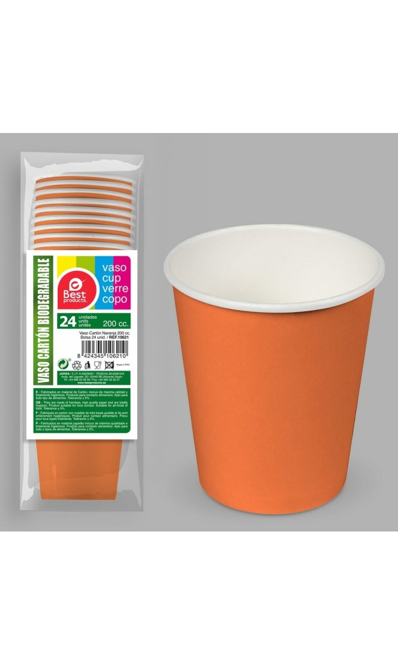 Paper Cups 200ml Orange - 24pk