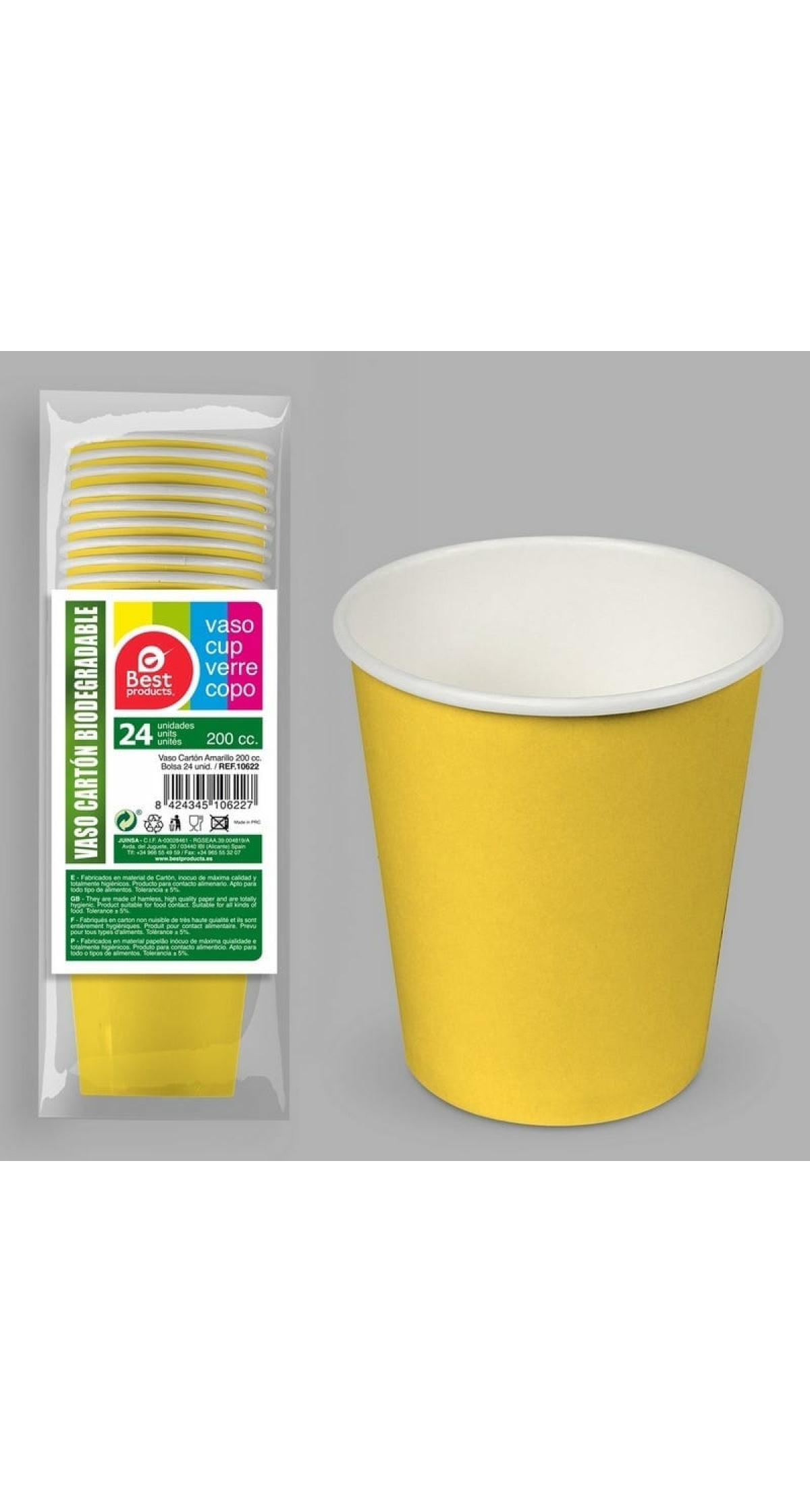 Paper Cups 200ml Yellow - 24pk