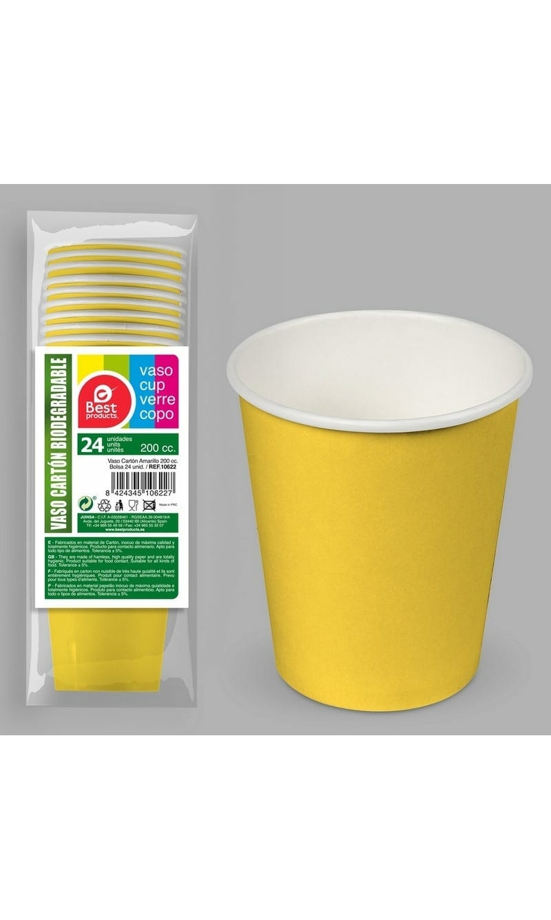 Paper Cups 200ml Yellow - 24pk