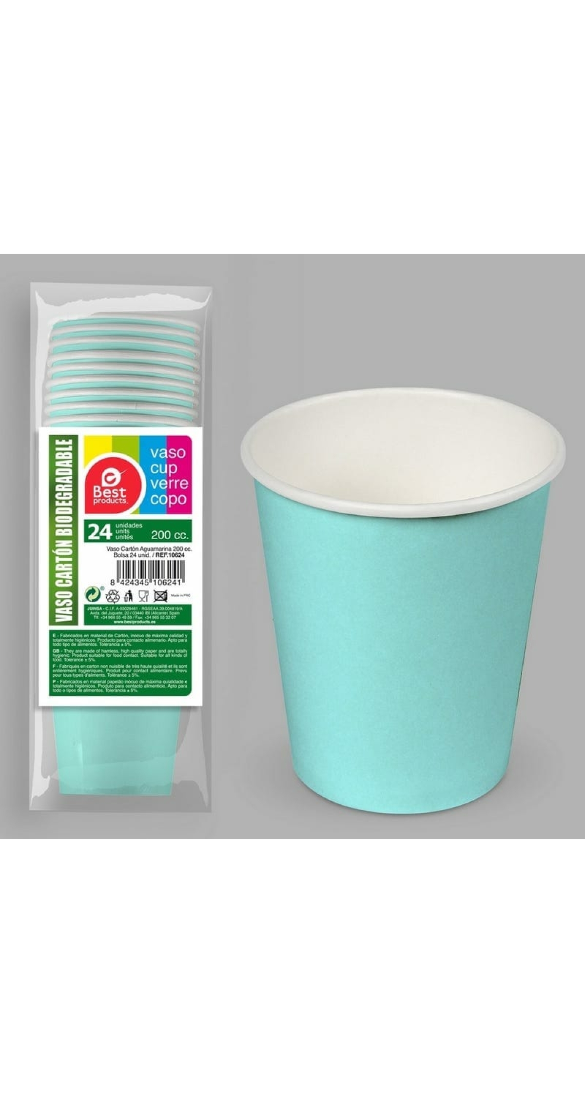 Paper Cups 200ml Aqua Marine - 24pk