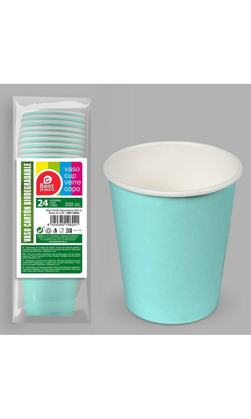 Paper Cups 200ml Aqua Marine - 24pk