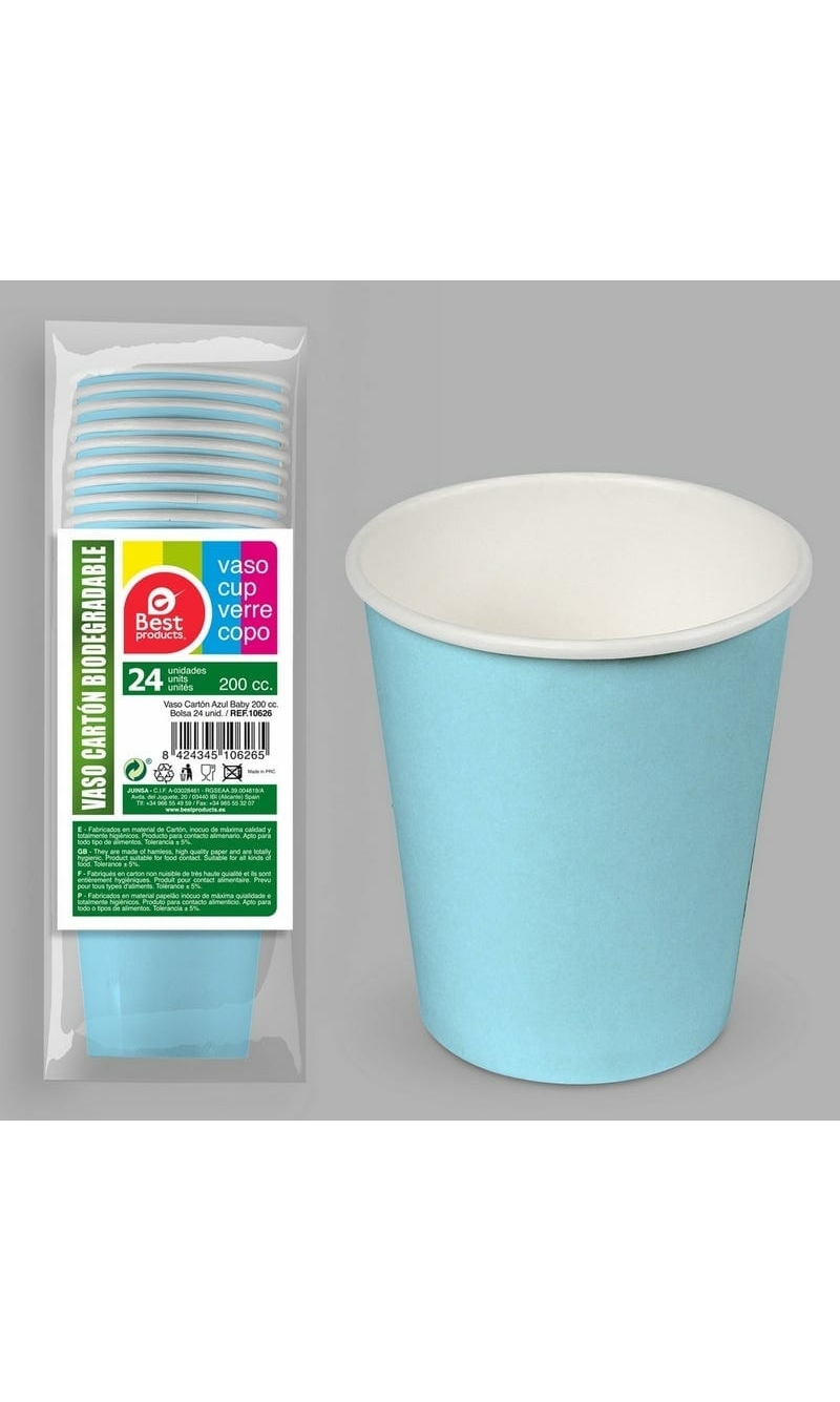 Paper Cups 200ml Light Blue - 24pk