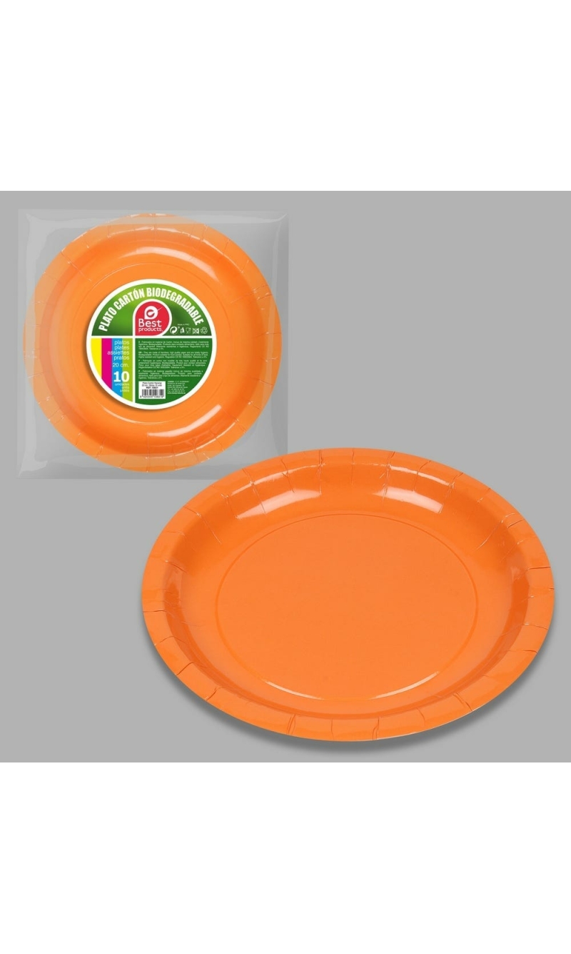 Round Paper Plate 20cm Orange - 10pk