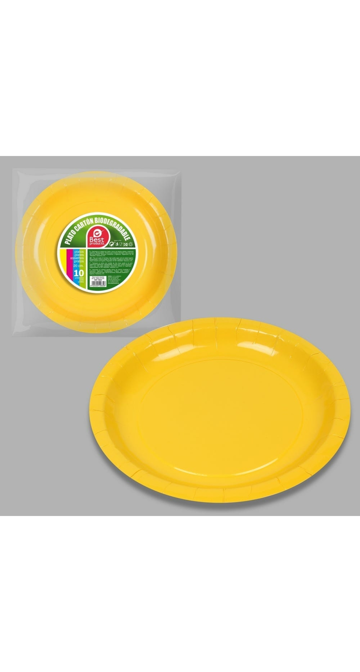 Round Paper Plate 20cm Yellow - 10pk