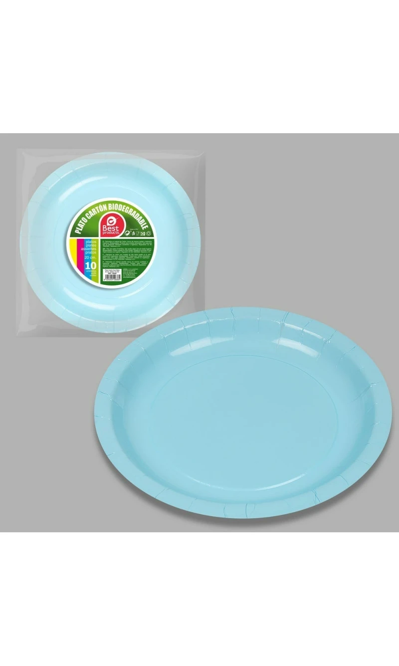 Round Paper Plate 20cm Light Blue - 10pk
