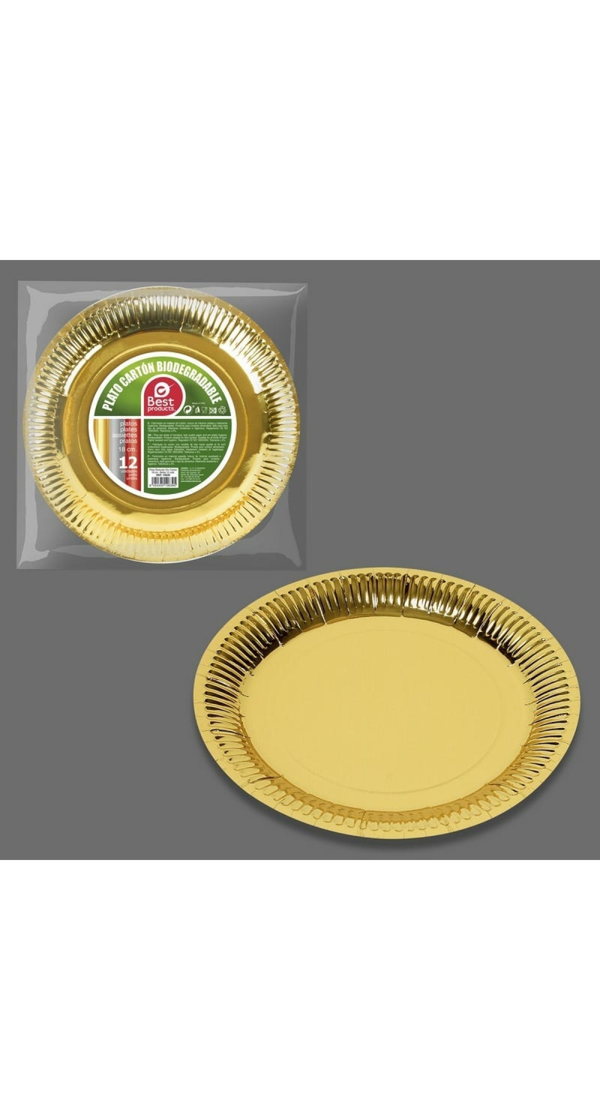 Metallic Gold Round Paper Plates 18cm - 12pk