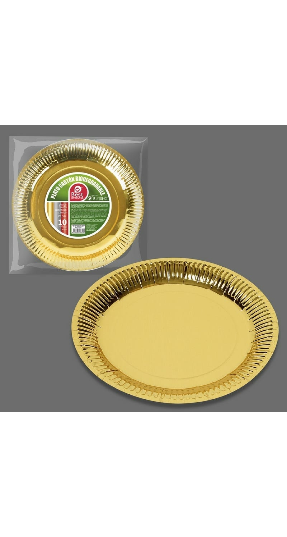 Metallic Gold Round Paper Plates 23cm - 10pk