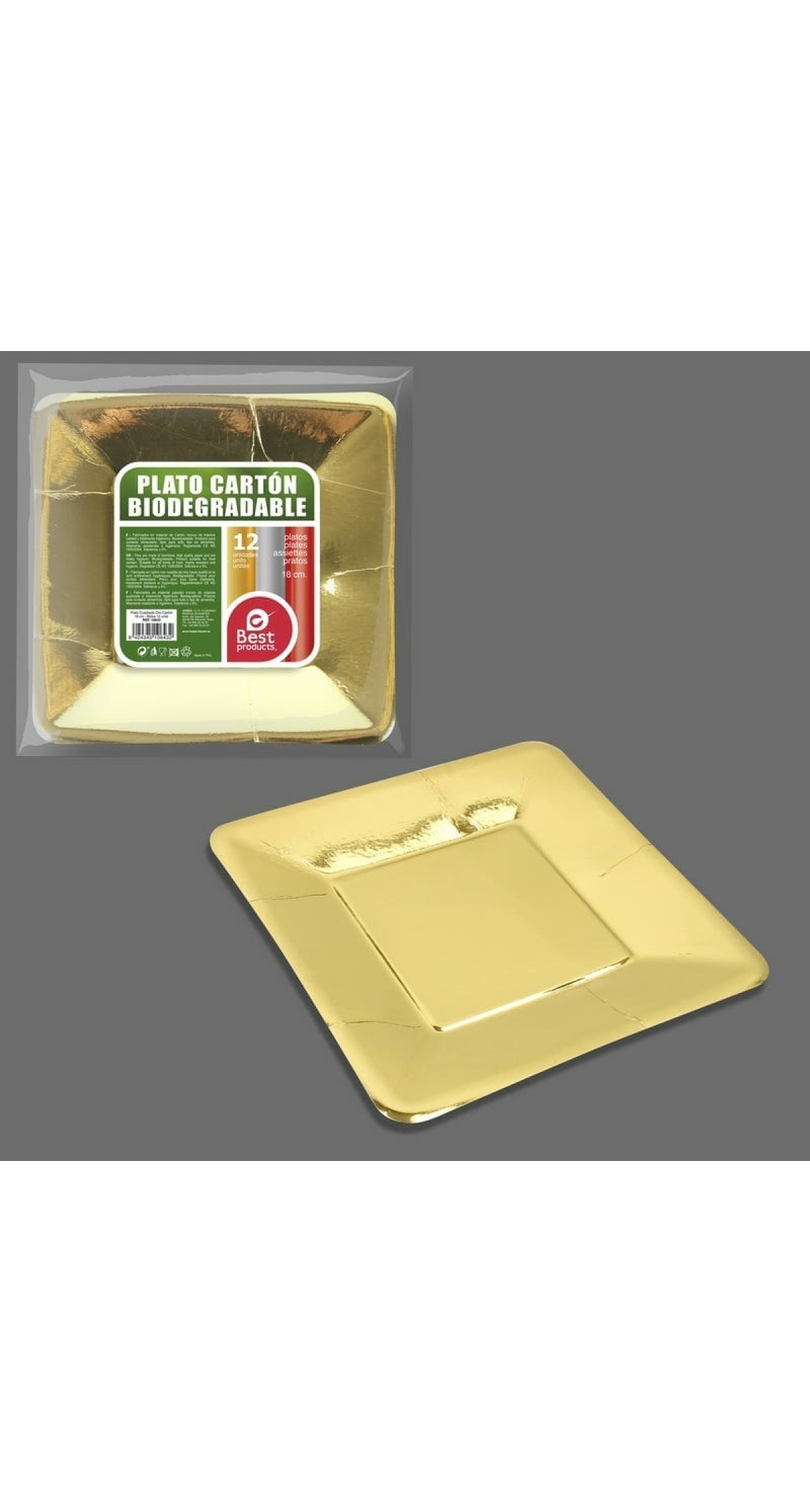 Metallic Gold Square Paper Plates 18cm - 12pk