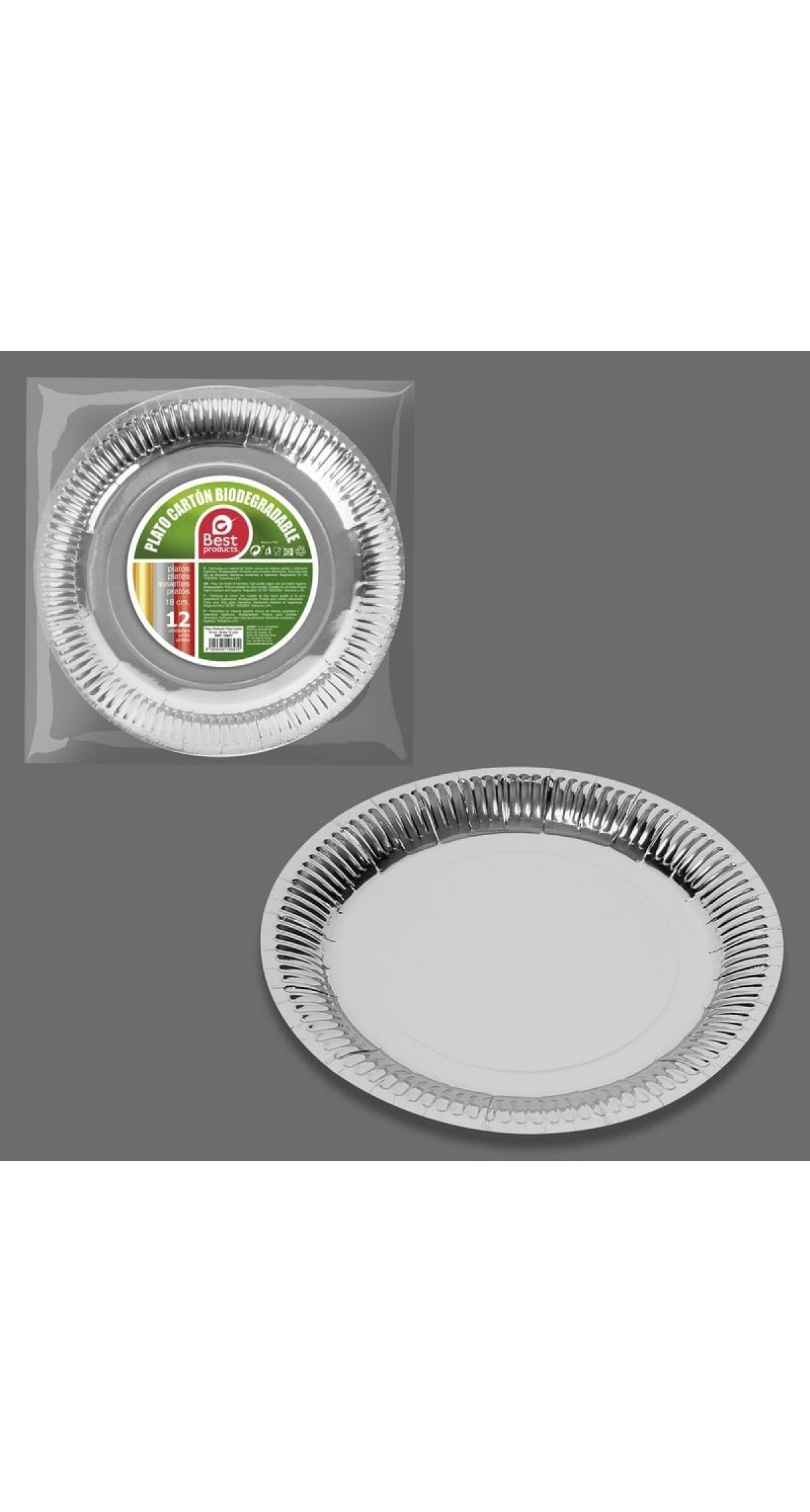 Metallic Silver Round Paper Plates 18cm - 12pk