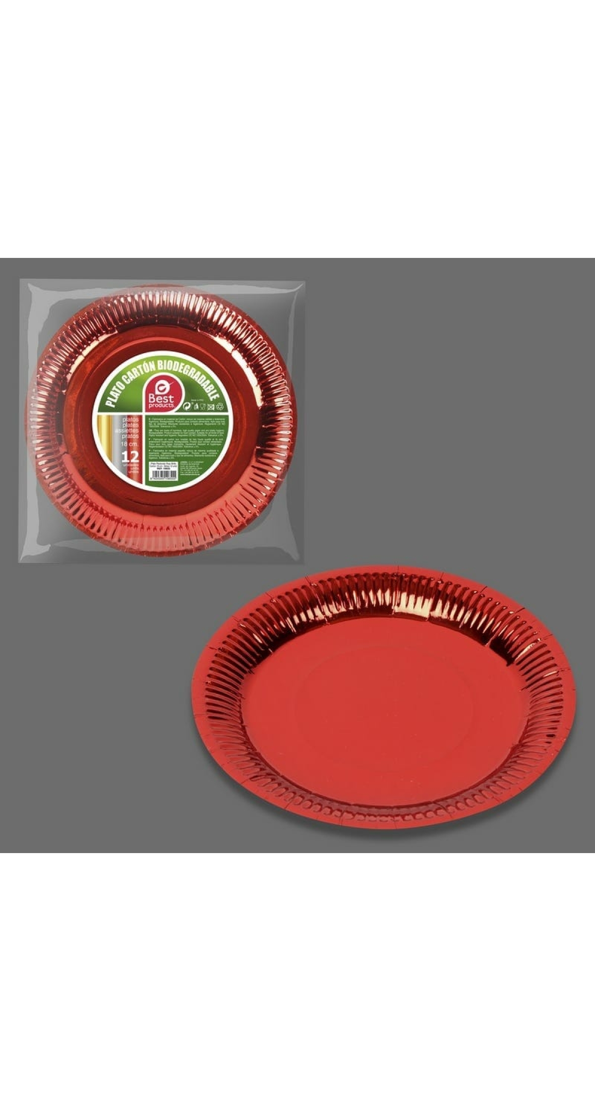 Metallic Red Round Paper Plates 18cm- 12pk