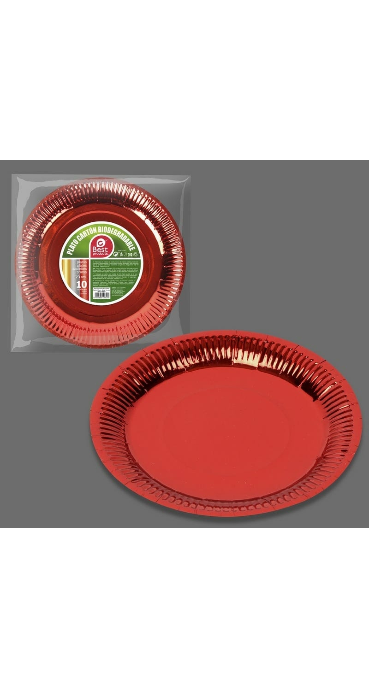 Metallic Red Round Paper Plates 23cm- 10pk