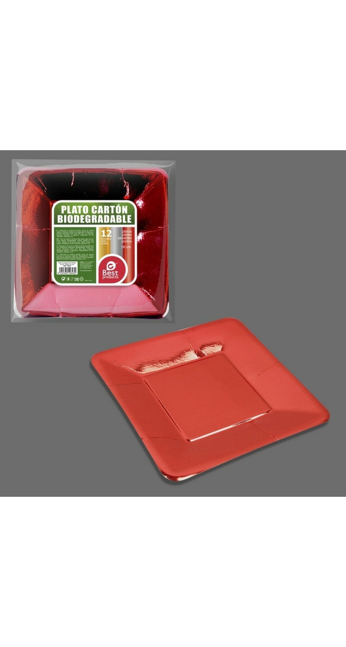 S/12 BRIGHT RED CARDBOARD PLATE 18 CM