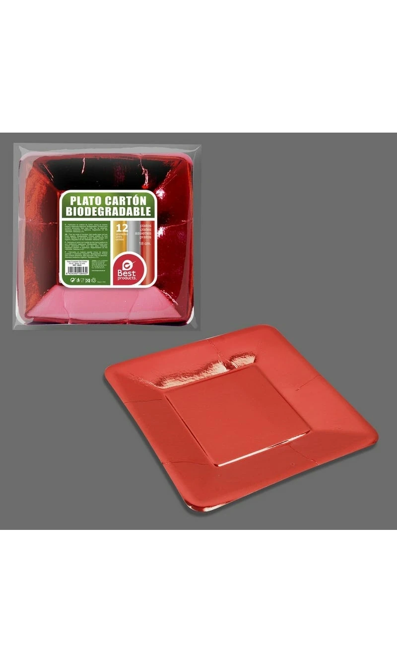 S/12 BRIGHT RED CARDBOARD PLATE 18 CM
